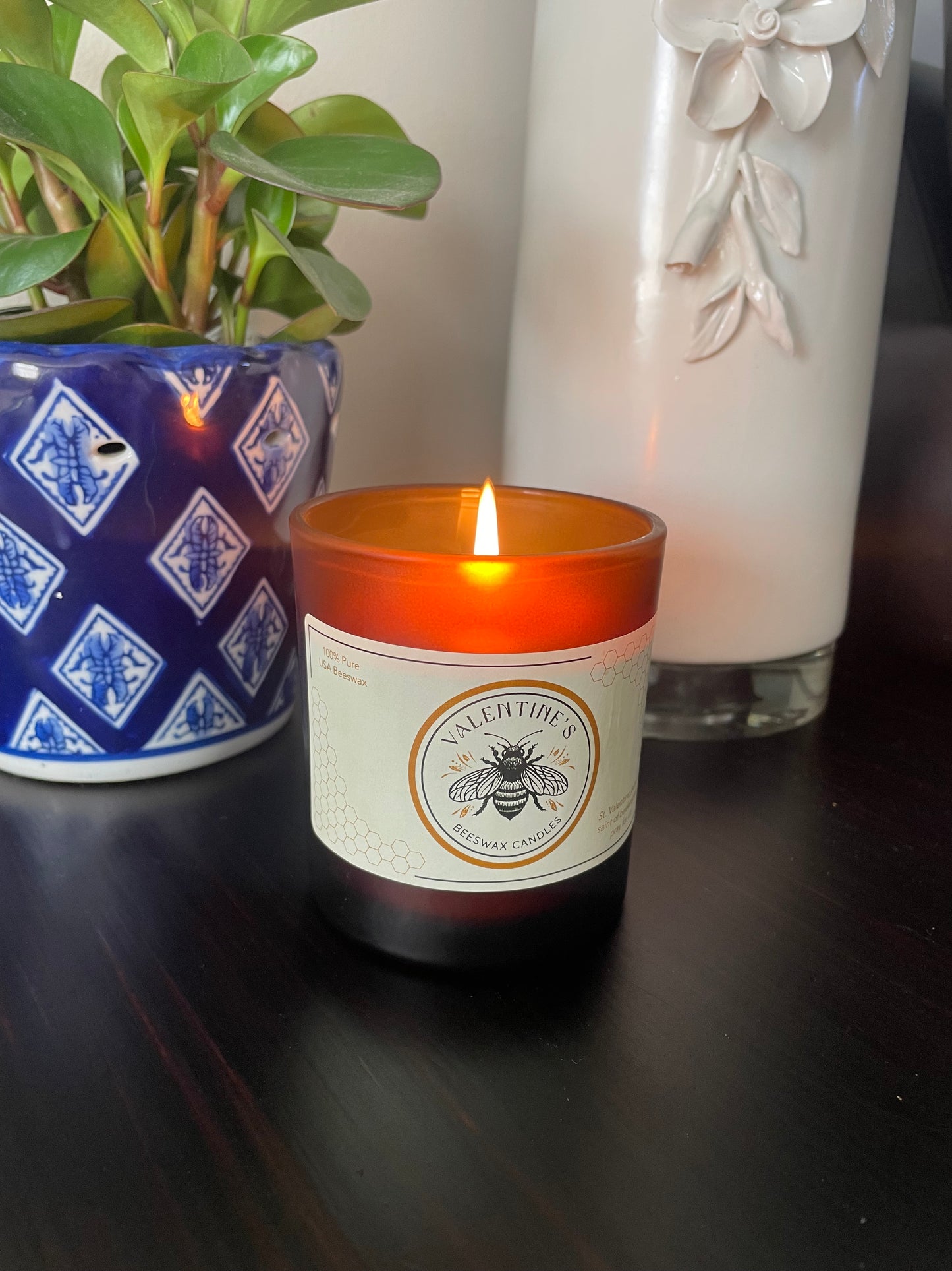 Amber glass container candle